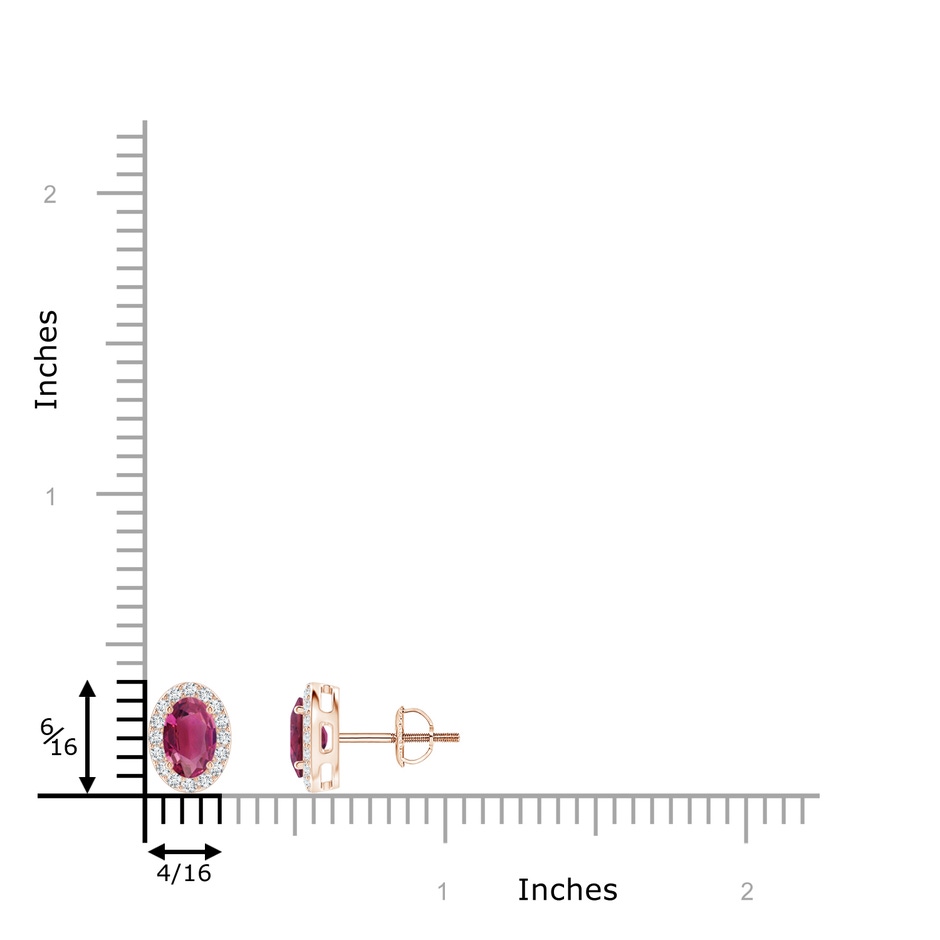 6x4mm AAAA Oval Pink Tourmaline Studs with Diamond Halo in Rose Gold ruler