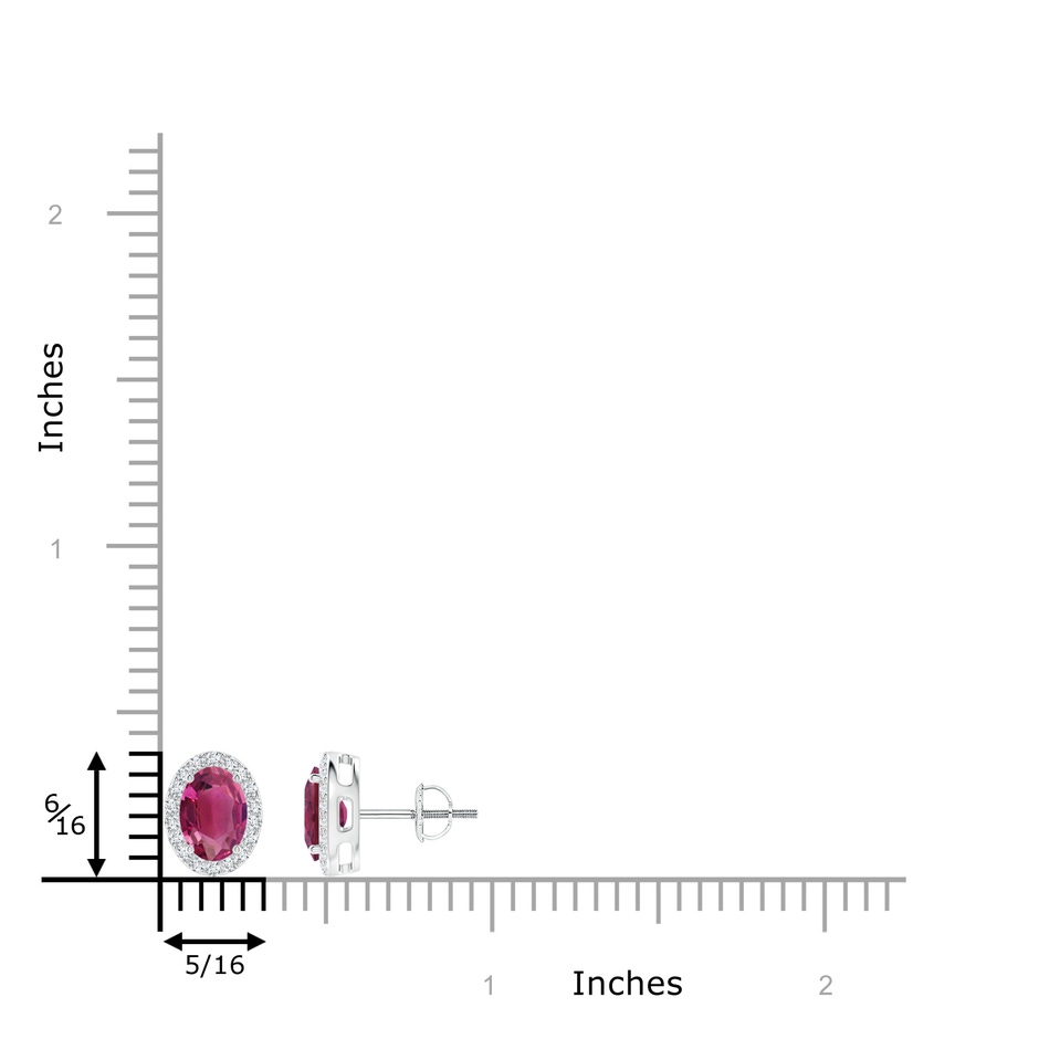 7x5mm AAAA Oval Pink Tourmaline Studs with Diamond Halo in P950 Platinum ruler