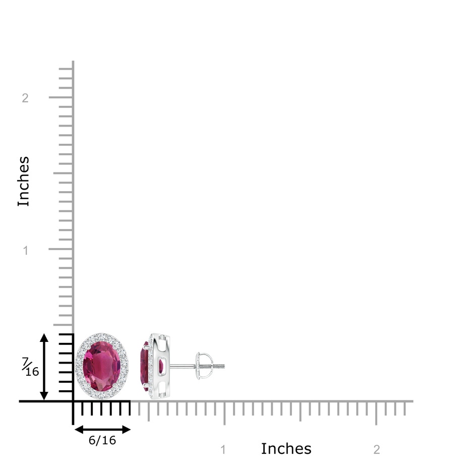 8x6mm AAAA Oval Pink Tourmaline Studs with Diamond Halo in P950 Platinum ruler