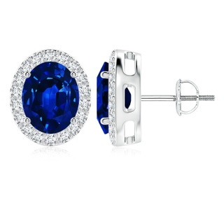 10x8mm AAAA Oval Blue Sapphire Studs with Diamond Halo in P950 Platinum