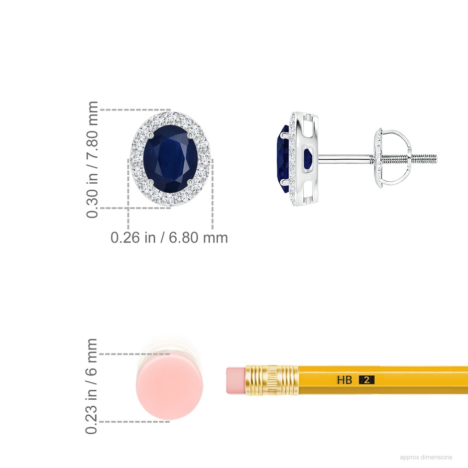5x4mm A Prong-Set Oval Blue Sapphire Stud Earrings with Diamond Halo in P950 Platinum ruler
