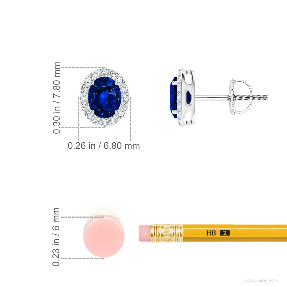 5x4mm AAAA Oval Blue Sapphire Studs with Diamond Halo in P950 Platinum ruler