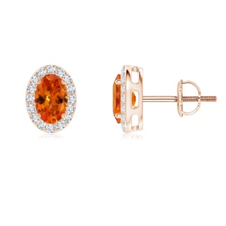 6x4mm AAA Oval Spessartite Studs with Diamond Halo in Rose Gold