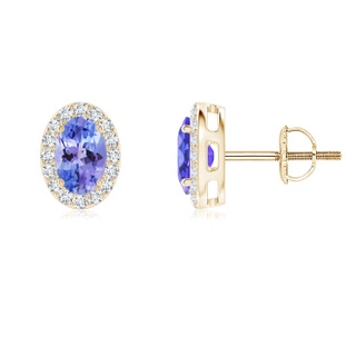 6x4mm AAA Oval Tanzanite Studs with Diamond Halo in Yellow Gold