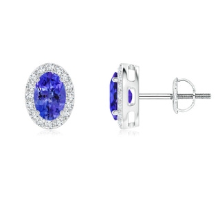 6x4mm AAAA Oval Tanzanite Studs with Diamond Halo in White Gold