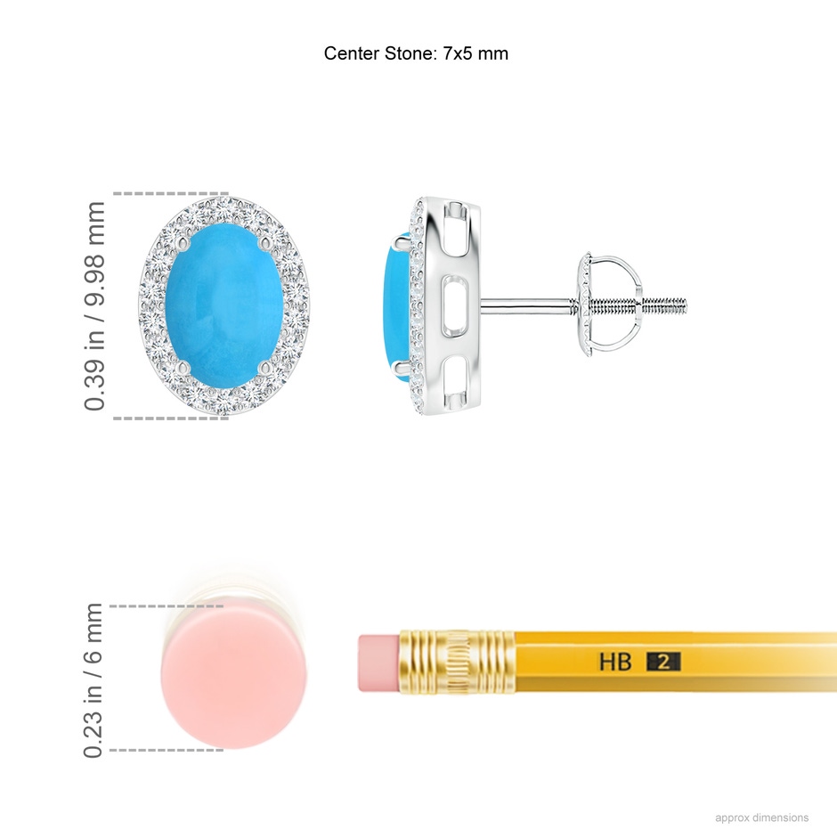 7x5mm AAA Oval Turquoise Studs with Diamond Halo in White Gold ruler