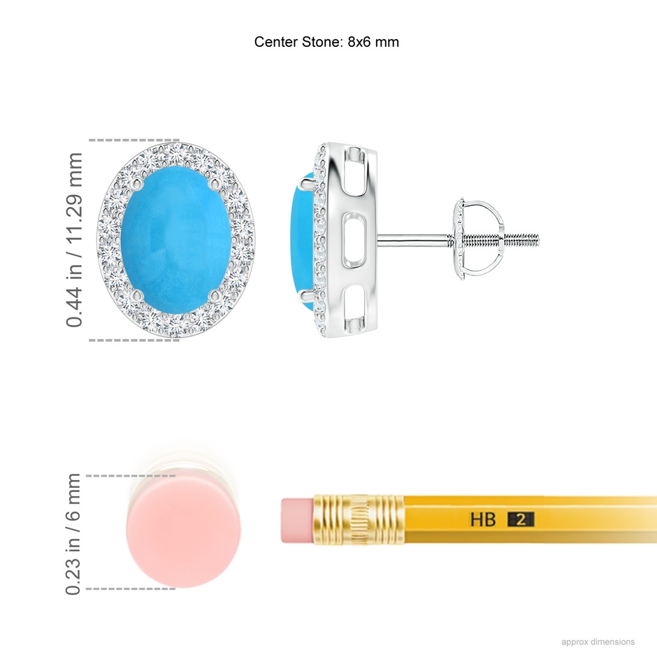 8x6mm AAA Oval Turquoise Studs with Diamond Halo in White Gold ruler