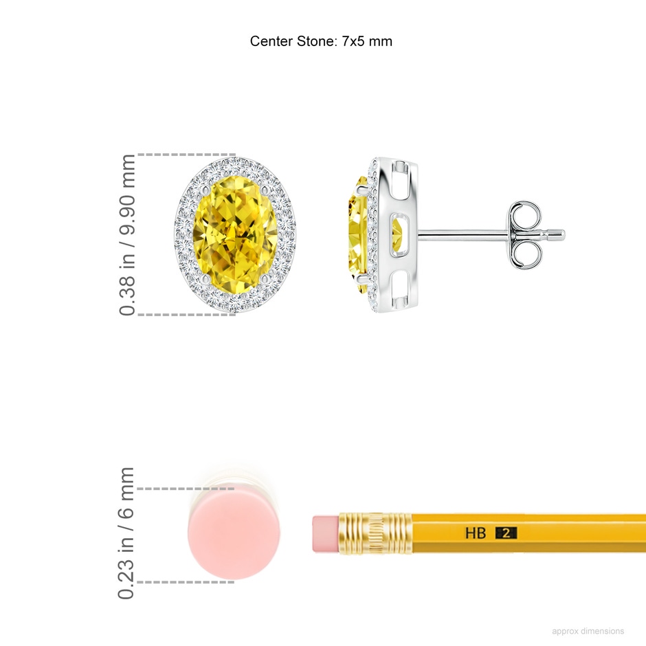 7x5mm AAAA Oval Fancy Intense Yellow Diamond Studs with Halo in P950 Platinum ruler