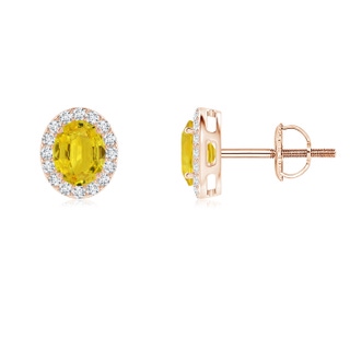 5x4mm AAA Oval Yellow Sapphire Studs with Diamond Halo in Rose Gold