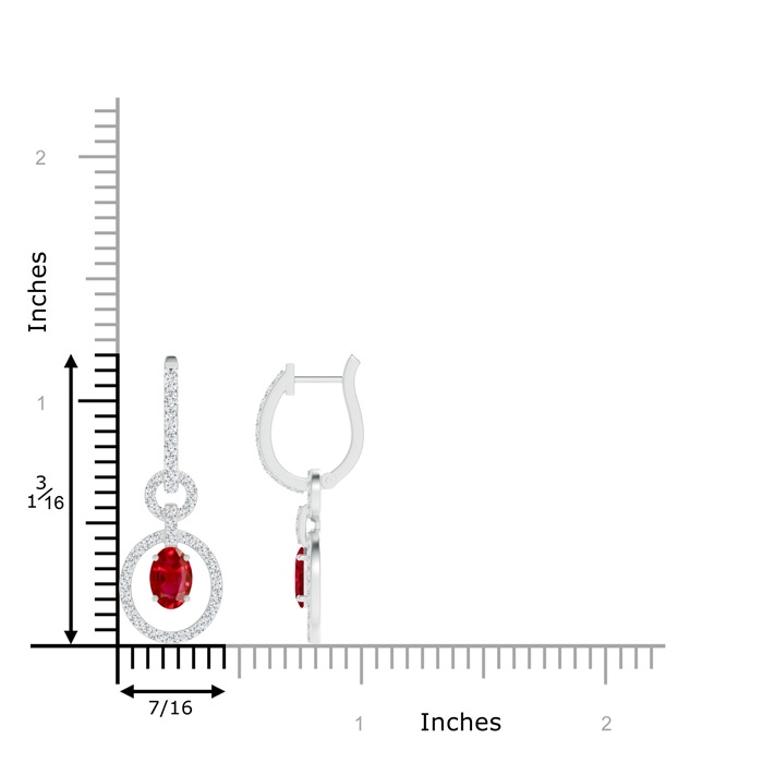 6x4mm AAA Floating Oval Ruby Dangle Hoop Earrings with Diamonds in White Gold product image