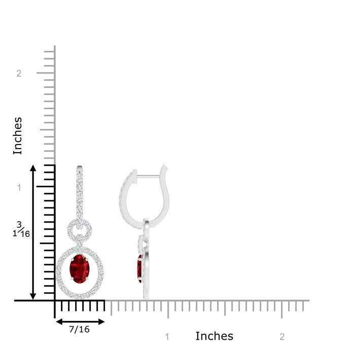 6x4mm Lab-Grown Floating Oval Ruby Dangle Hoop Earrings with Diamonds in White Gold product image