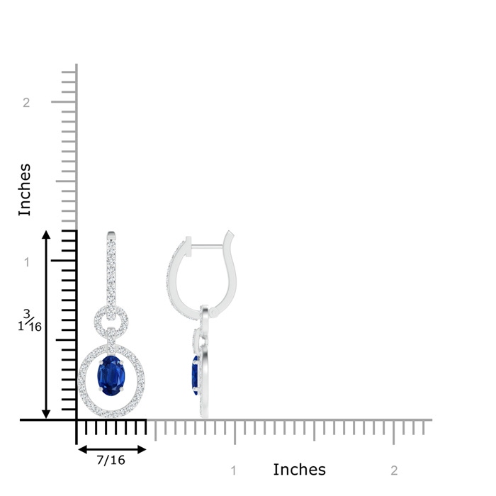 6x4mm AAA Floating Oval Sapphire Dangle Hoop Earrings with Diamonds in White Gold product image