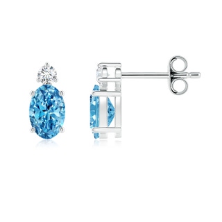 6x4mm AAAA Basket-Set Oval Fancy Intense Blue Diamond Stud Earrings in P950 Platinum