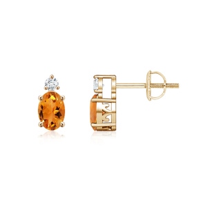 5x3mm AAA Basket-Set Oval Citrine Stud Earrings with Diamond in 9K Yellow Gold