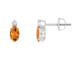 5x3mm AAA Basket-Set Oval Citrine Stud Earrings with Diamond in White Gold