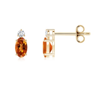 5x3mm AAAA Basket-Set Oval Citrine Stud Earrings with Diamond in 9K Yellow Gold