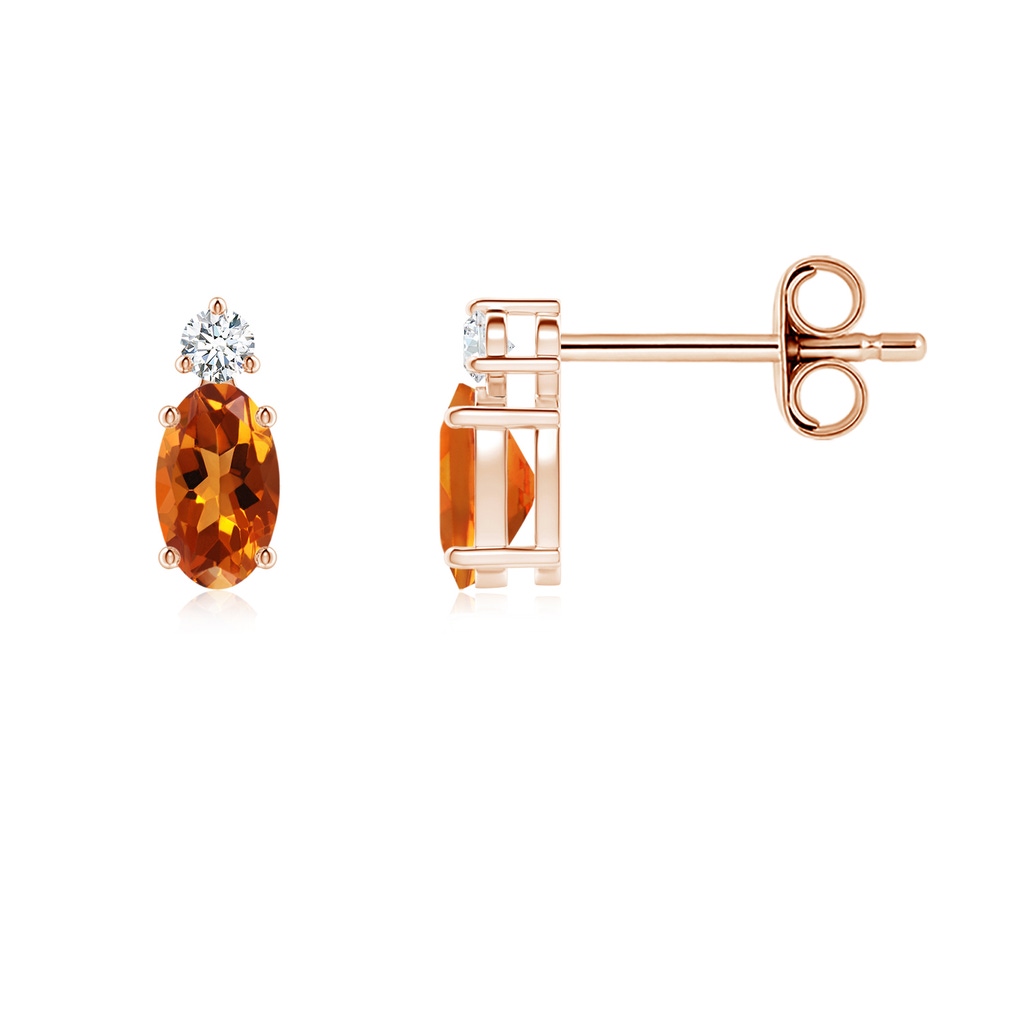 5x3mm AAAA Basket-Set Oval Citrine Stud Earrings with Diamond in Rose Gold