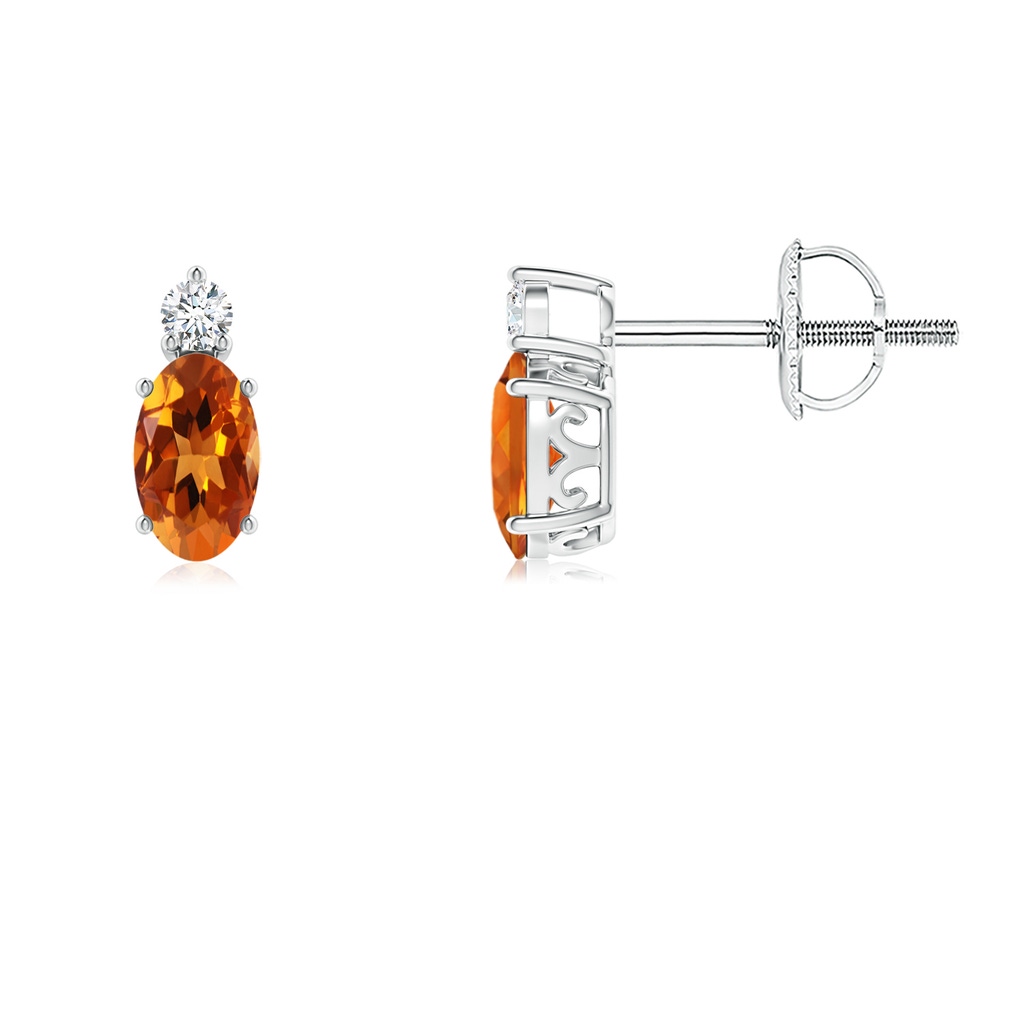5x3mm AAAA Basket-Set Oval Citrine Stud Earrings with Diamond in White Gold