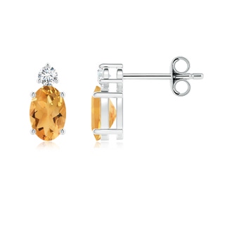 6x4mm A Basket-Set Oval Citrine Stud Earrings with Diamond in P950 Platinum