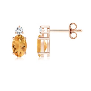 6x4mm A Basket-Set Oval Citrine Stud Earrings with Diamond in Rose Gold