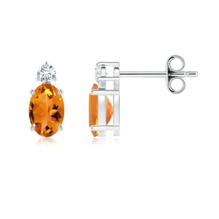 6x4mm AAA Basket-Set Oval Citrine Stud Earrings with Diamond in White Gold