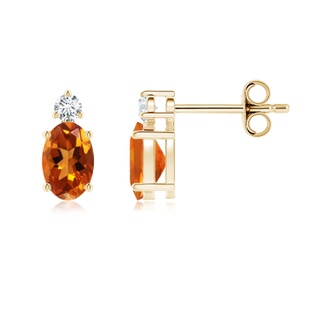 6x4mm AAAA Basket-Set Oval Citrine Stud Earrings with Diamond in Yellow Gold