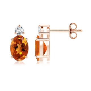 7x5mm AAAA Basket-Set Oval Citrine Stud Earrings with Diamond in Rose Gold