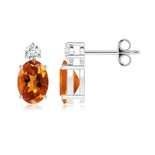 7x5mm AAAA Basket-Set Oval Citrine Stud Earrings with Diamond in White Gold