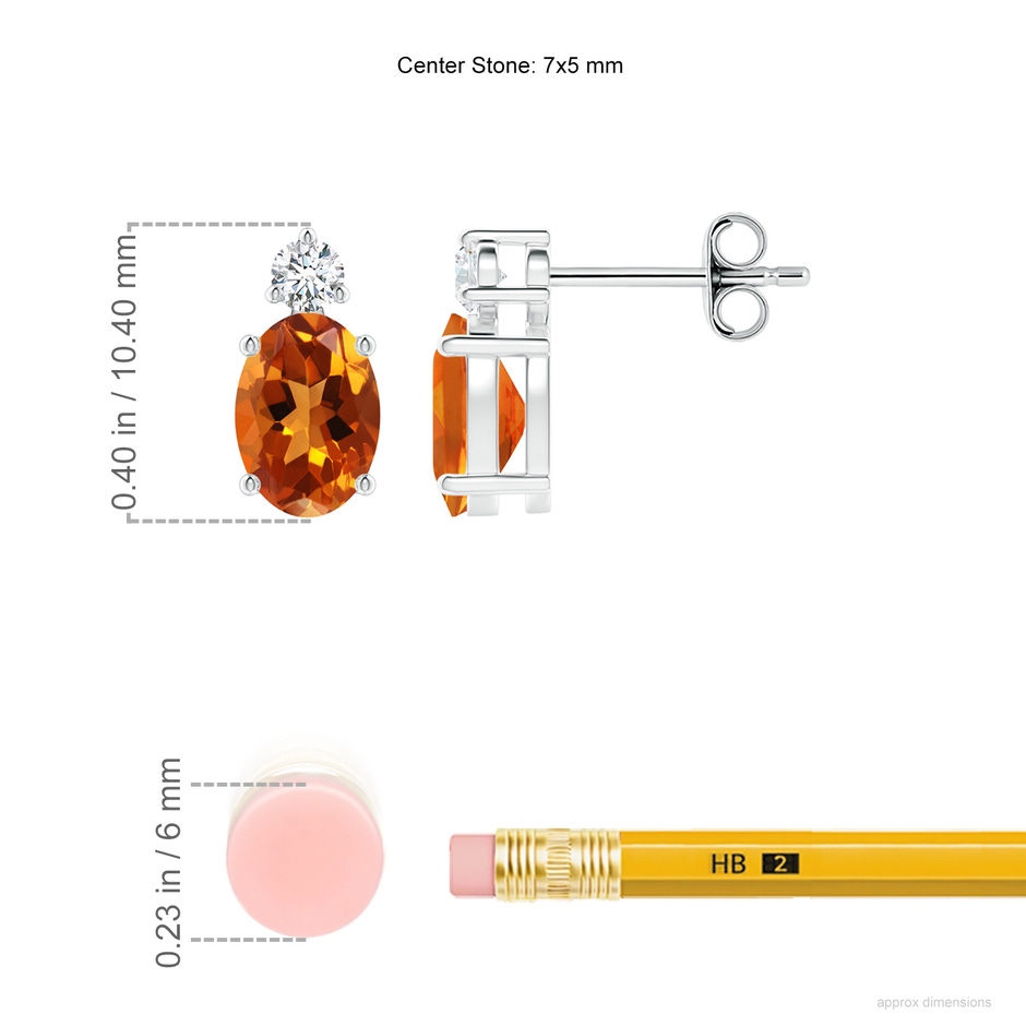 7x5mm AAAA Basket-Set Oval Citrine Stud Earrings with Diamond in White Gold ruler