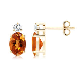 7x5mm AAAA Basket-Set Oval Citrine Stud Earrings with Diamond in Yellow Gold