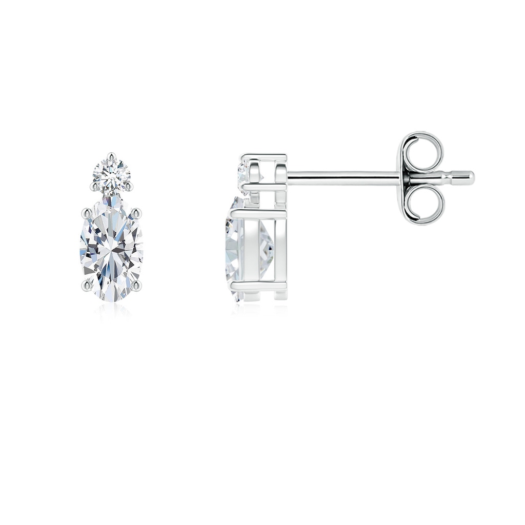 5x3mm GVS2 Basket-Set Oval Diamond Stud Earrings with Diamond Accent in White Gold