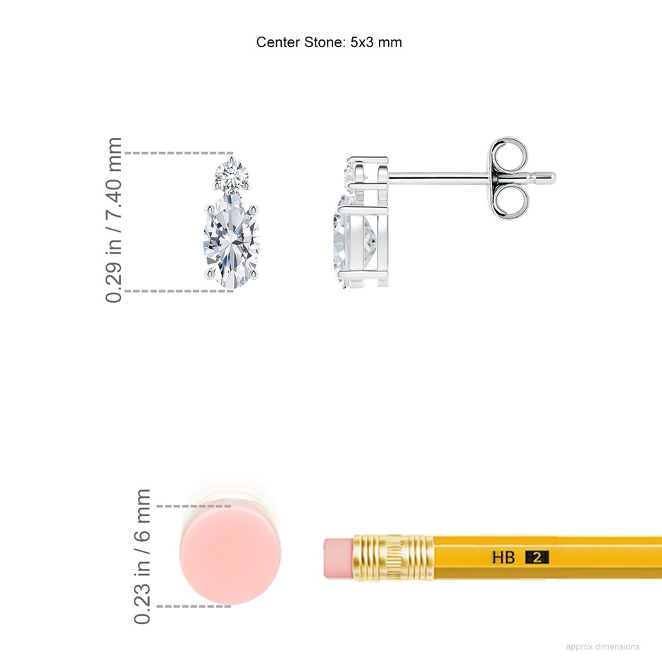 5x3mm GVS2 Basket-Set Oval Diamond Stud Earrings with Diamond Accent in White Gold ruler