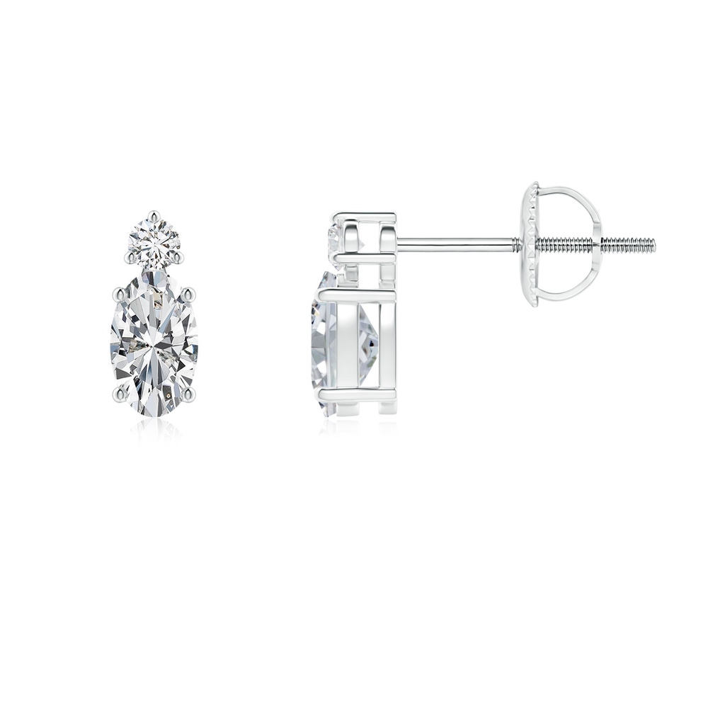 5x3mm HSI2 Basket-Set Oval Diamond Stud Earrings with Diamond Accent in White Gold