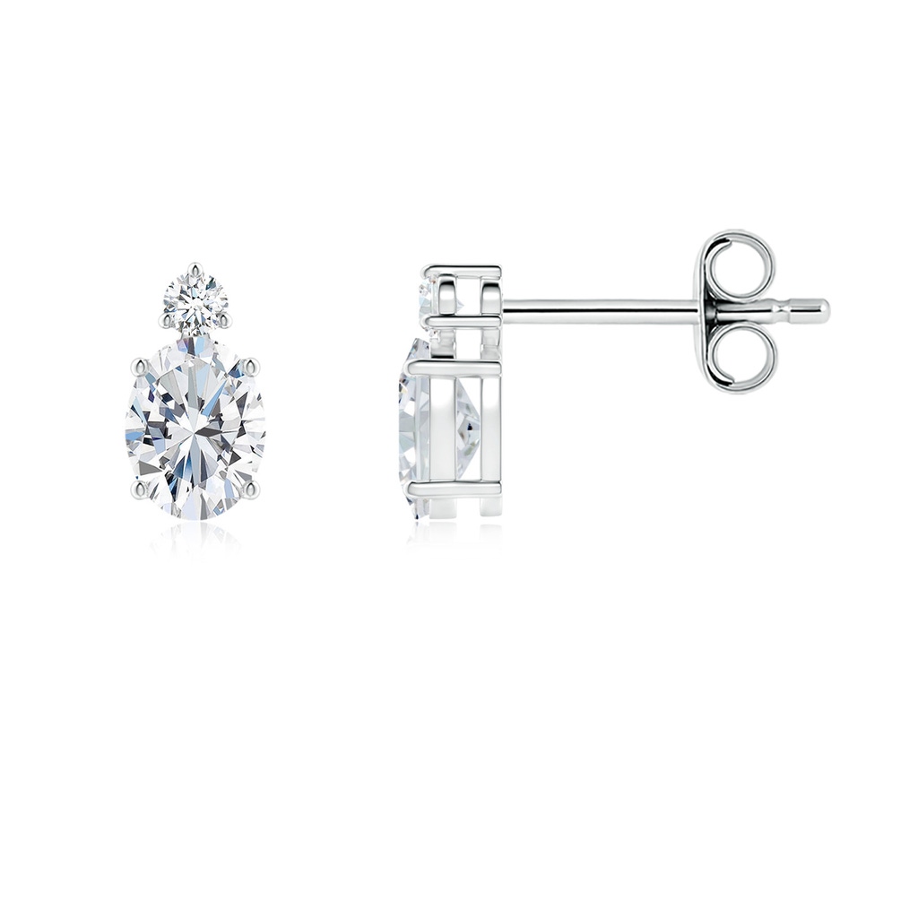 5x4mm GVS2 Basket-Set Oval Diamond Stud Earrings with Diamond Accent in S999 Silver