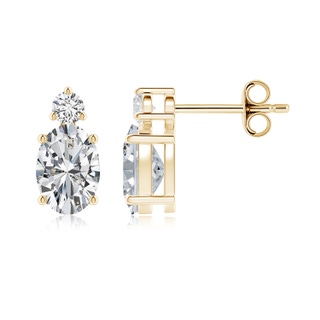 7x5mm HSI2 Basket-Set Oval Diamond Stud Earrings with Diamond Accent in 9K Yellow Gold