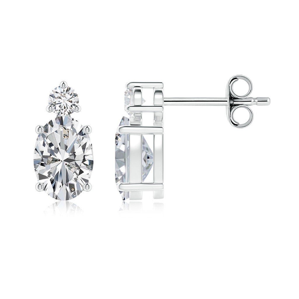 7x5mm HSI2 Basket-Set Oval Diamond Stud Earrings with Diamond Accent in White Gold