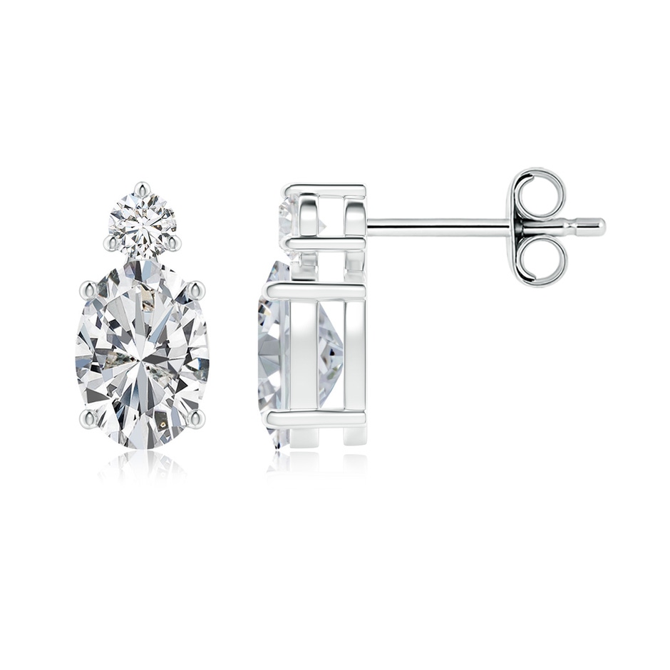 7x5mm HSI2 Basket-Set Oval Diamond Stud Earrings with Diamond Accent in White Gold 