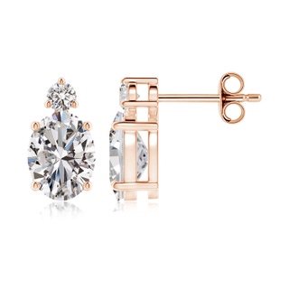 8.5x6.5mm IJI1I2 Basket-Set Oval Diamond Stud Earrings with Diamond Accent in 18K Rose Gold