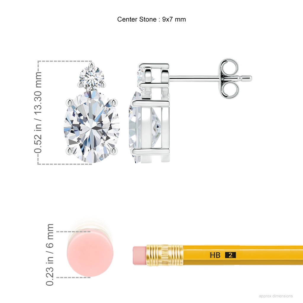 9x7mm GVS2 Basket-Set Oval Diamond Stud Earrings with Diamond Accent in S999 Silver ruler