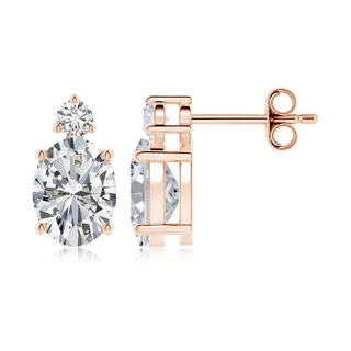 9x7mm HSI2 Basket-Set Oval Diamond Stud Earrings with Diamond Accent in 10K Rose Gold