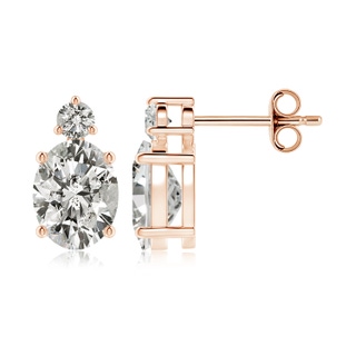 9x7mm KI3 Basket-Set Oval Diamond Stud Earrings with Diamond Accent in 18K Rose Gold