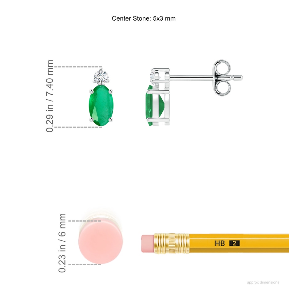 5x3mm A Basket-Set Oval Emerald Stud Earrings with Diamond in P950 Platinum ruler