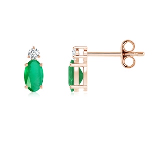 5x3mm A Basket-Set Oval Emerald Stud Earrings with Diamond in Rose Gold