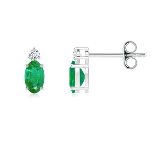 5x3mm AA Basket-Set Oval Emerald Stud Earrings with Diamond in P950 Platinum