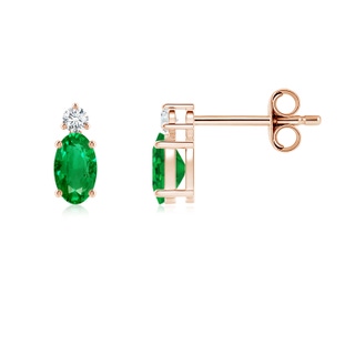 5x3mm AAA Basket-Set Oval Emerald Stud Earrings with Diamond in Rose Gold