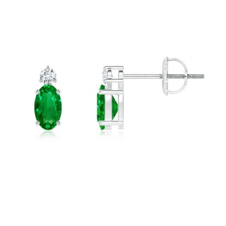 5x3mm AAAA Basket-Set Oval Emerald Stud Earrings with Diamond in P950 Platinum