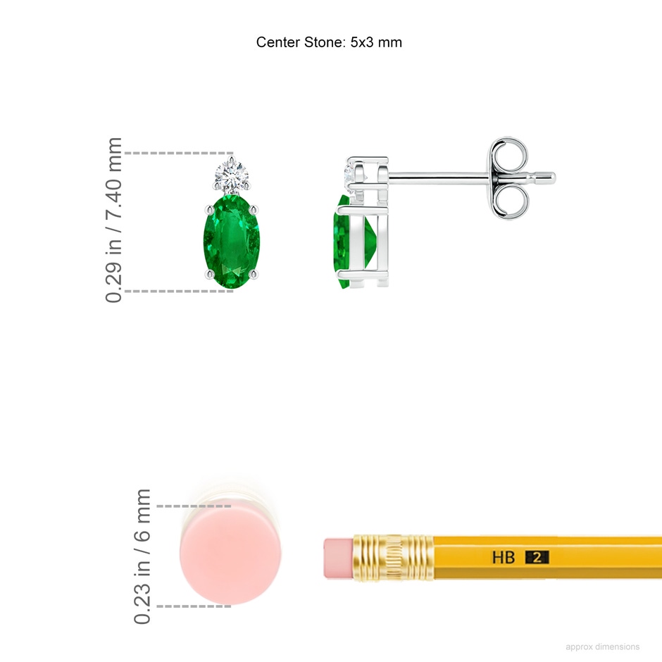 5x3mm AAAA Basket-Set Oval Emerald Stud Earrings with Diamond in S999 Silver ruler