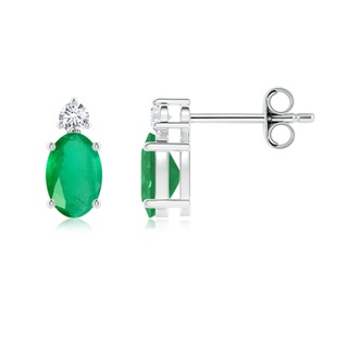 6x4mm A Basket-Set Oval Emerald Stud Earrings with Diamond in P950 Platinum