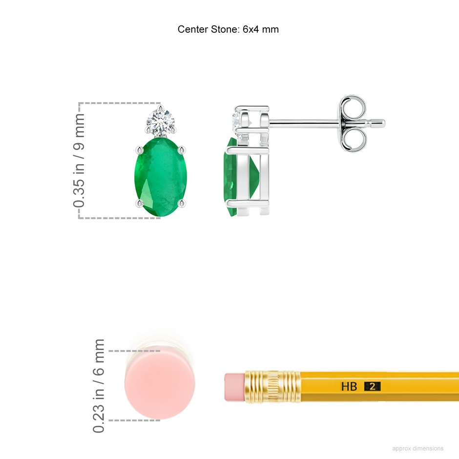 6x4mm A Basket-Set Oval Emerald Stud Earrings with Diamond in P950 Platinum ruler