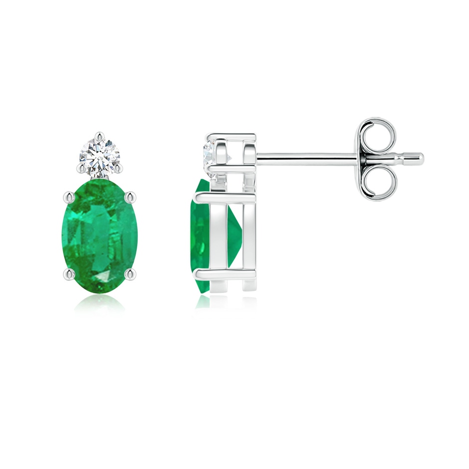 6x4mm AA Basket-Set Oval Emerald Stud Earrings with Diamond in P950 Platinum 